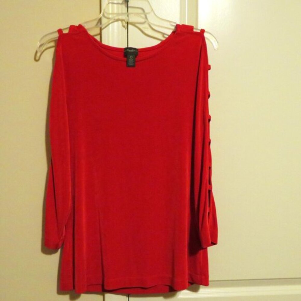 Chico's‎ Traveler Stretchy Red Blouse with Ladder Sleeves